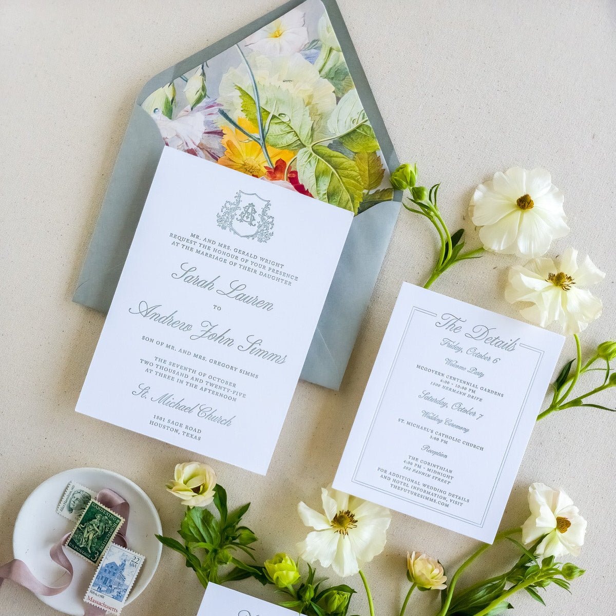 Monogram Crest Wedding Invitation - Two - Piece - Lively House & Home - Wedding Invitations